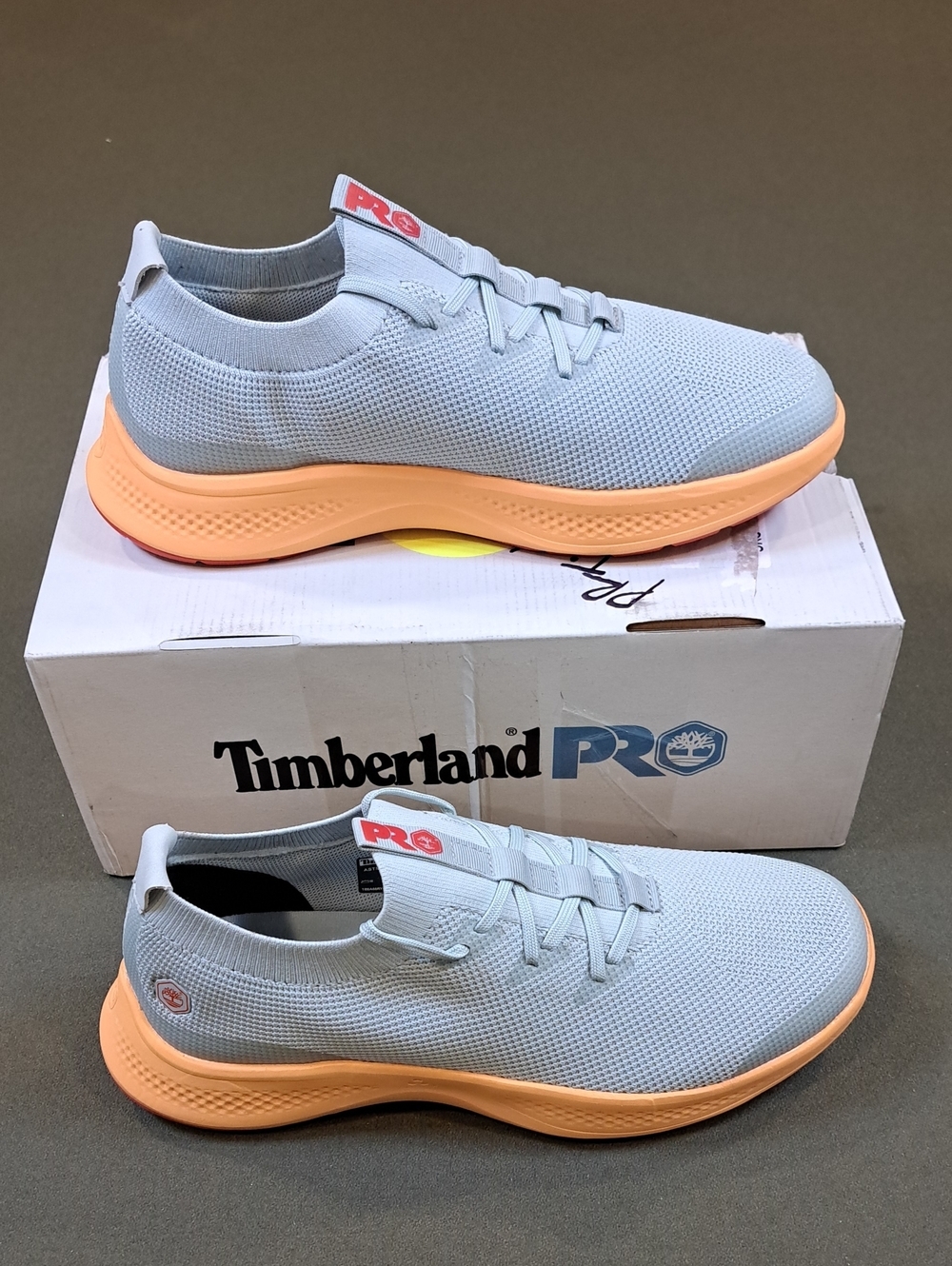 Timberland PRO Solace Soft Toe Slip-On - Color: Grey/Orange - Size: Women 8.5
